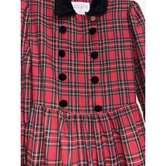 Plaza South Red Black Plaid Maxi Dress Sz 8 Whimsigoth Feminine Retro Winter - Picture 9 of 9